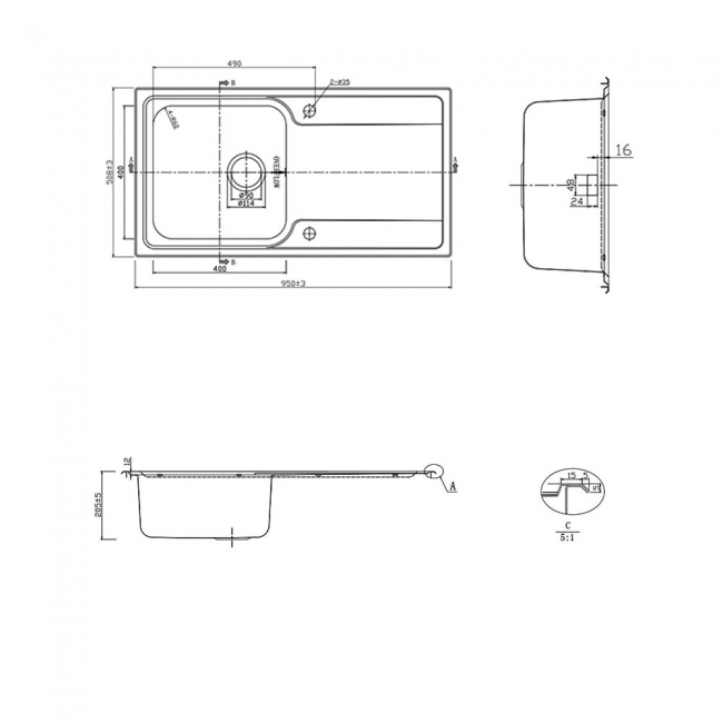 Rangemaster Iconica 1.0 Bowl Inset Kitchen Sink with Waste Kit 950mm L x 508mm W - Stainless Steel