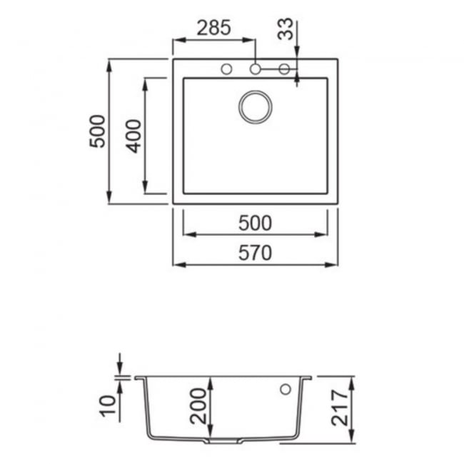 Rangemaster Oridian 1.0 Bowl Inset Kitchen Sink with Waste Kit 570mm L x 500mm W - Charcoal