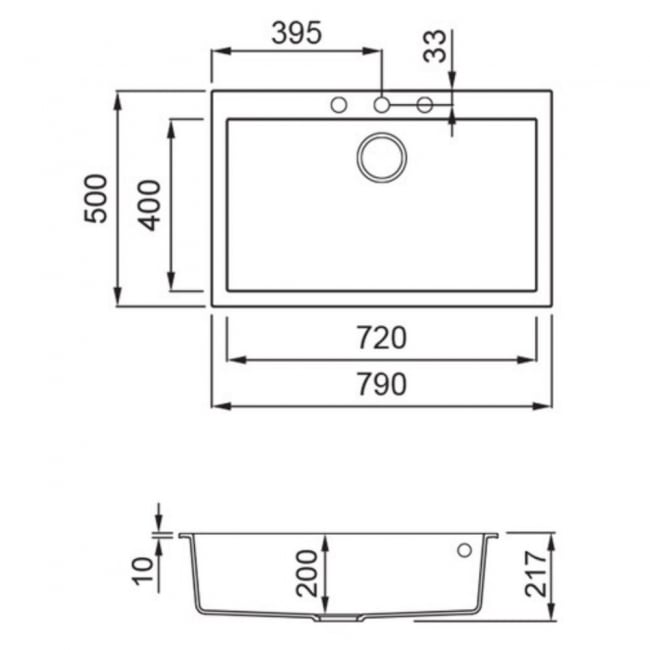 Rangemaster Oridian 1.0 Bowl Inset Kitchen Sink with Waste Kit 790mm L x 500mm W - Charcoal