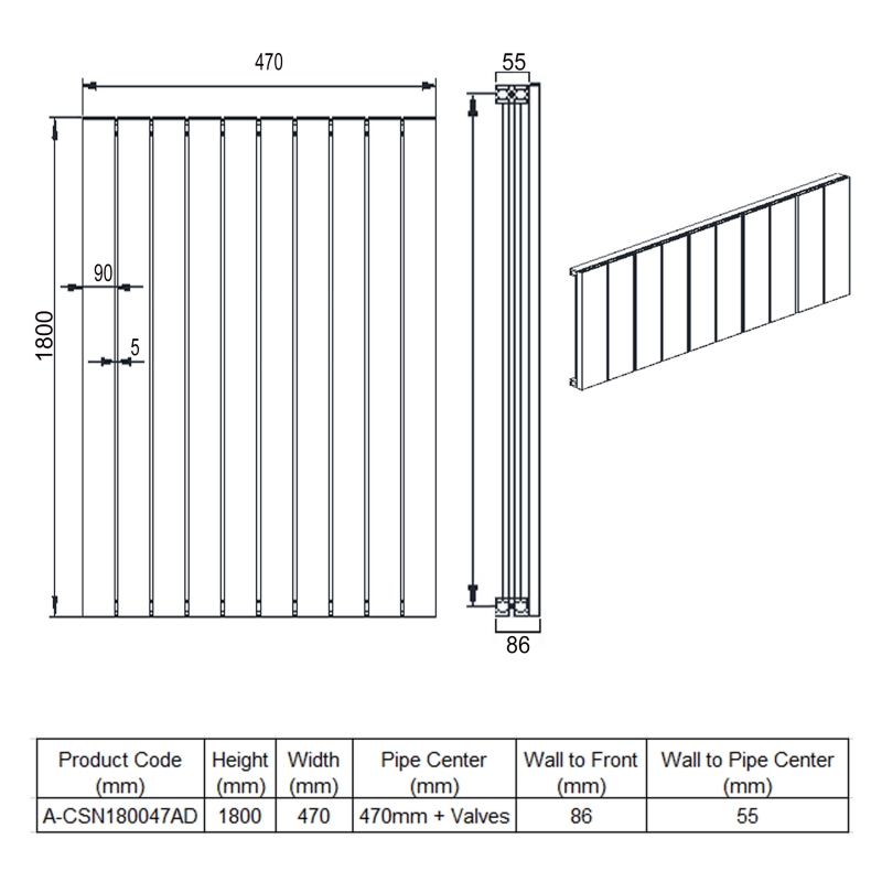 Reina Casina Designer Radiator | A-CSN180047AD | 1800mm x 470mm ...