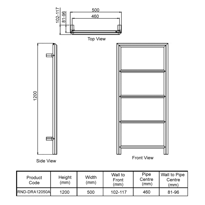 Reina Dora Designer Heated Towel Rail 1200mm H x 500mm W - Anthracite