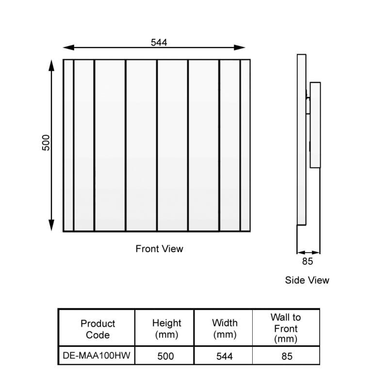 Reina Maia Designer Electric Horizontal Radiator 500mm H x 544mm W - White