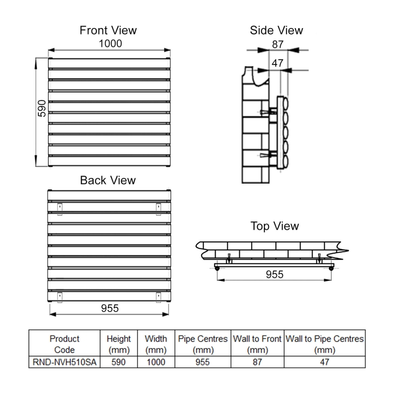 Reina Nevah Designer Radiator | RND-NVH510SA | 590mm x 1000mm | Anthracite