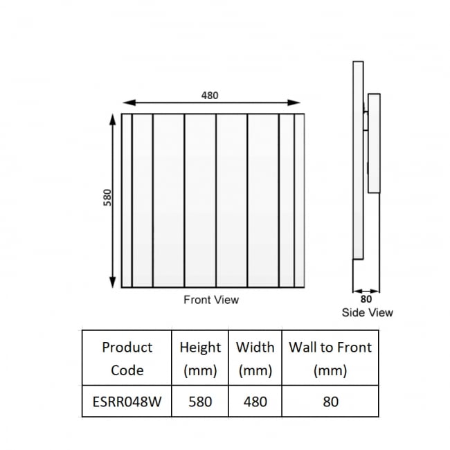 Reina Serre Electric Horizontal Aluminium Radiator 580mm H x 480mm W - White