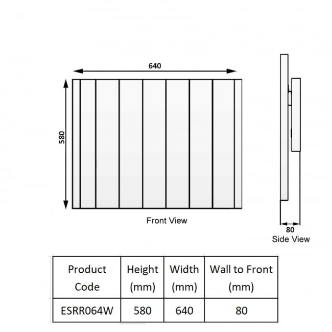 Reina Serre Electric Horizontal Aluminium Radiator 580mm H x 640mm W - White