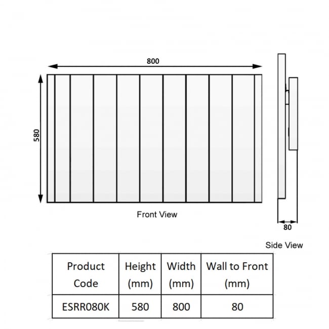 Reina Serre Electric Horizontal Aluminium Radiator 580mm H x 800mm W - Anthracite