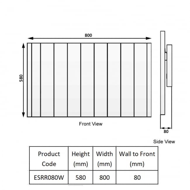 Reina Serre Electric Horizontal Aluminium Radiator 580mm H x 800mm W - White