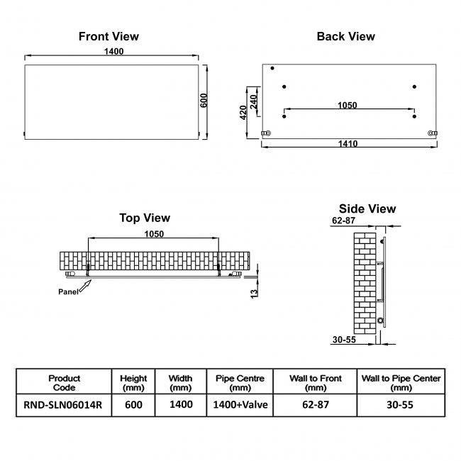 Reina Slimline Horizontal Designer Radiator 600mm H x 1400mm W RAL