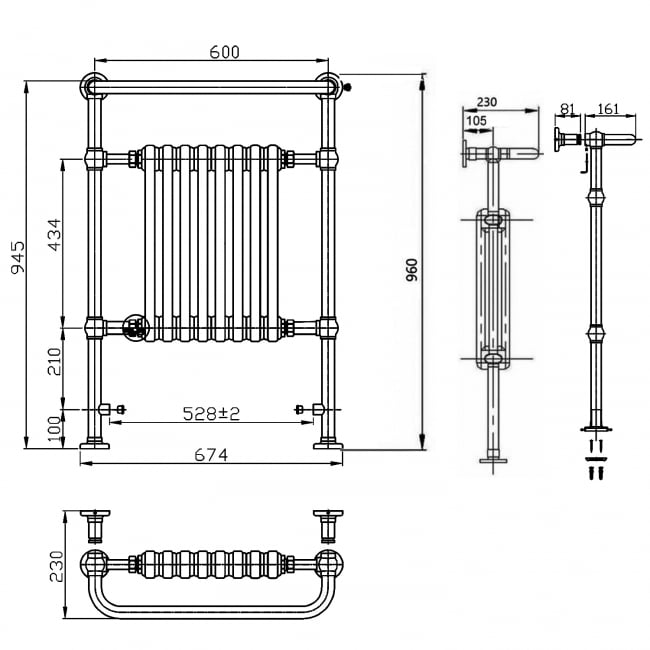 Reina Victoria Radiator Heated Towel Rail 960mm H x 675mm W White/Chrome