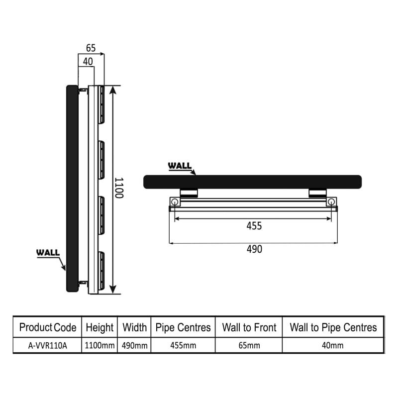 Reina Vivaro Designer Heated Towel Rail 1100mm H x 490mm W - Anthracite