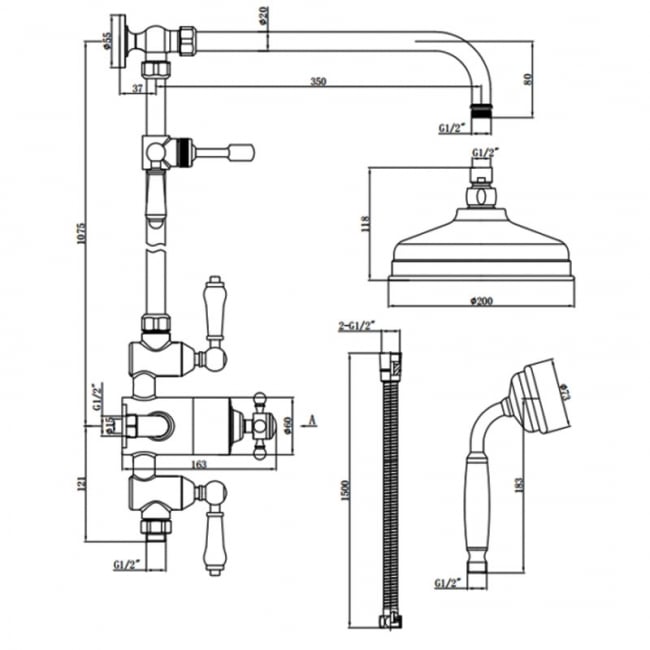 Sagittarius Bloomsbury Thermostatic Exposed Shower Mixer with Shower Kit and Fixed Head - Chrome