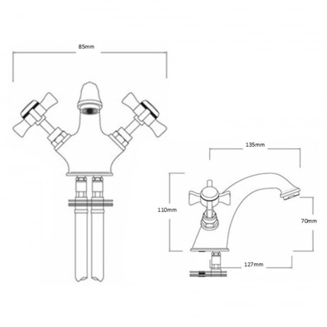 Sagittarius Churchmans Mono Basin Mixer Tap with Pop Up Waste Dual Handle - Chrome