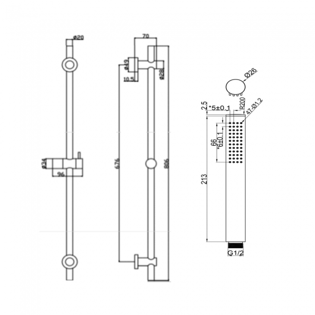 Sagittarius Ergo Shower Slide Rail and Handset Kit - Brushed Brass