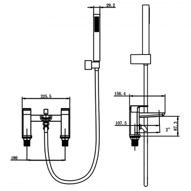 Sagittarius Ravenna Bath Shower Mixer Tap with Shower Kit Pillar Mounted - Graphite Grey