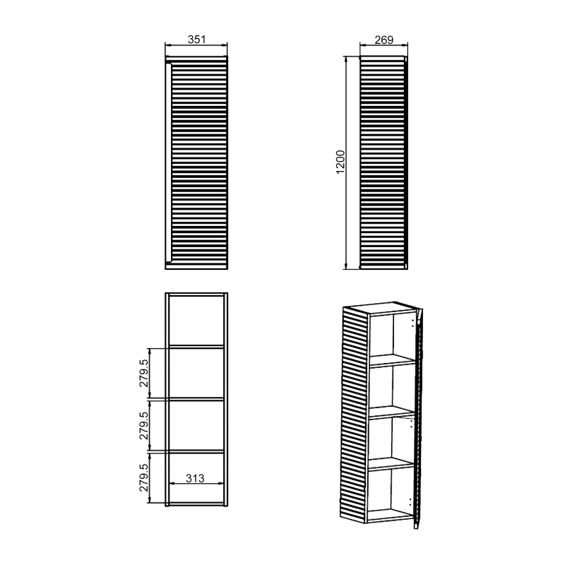 Signature Marshal Wall Hung 1-Door Tall Unit 350mm Wide - Matt Mineral Grey