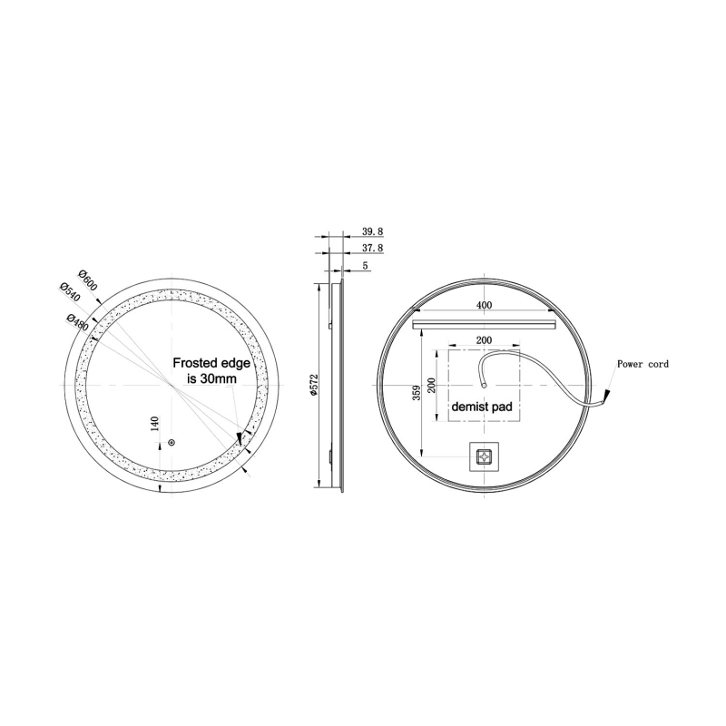 Signature Amelia Round Front-Lit LED Bathroom Mirror with Demister Pad 600mm Diameter