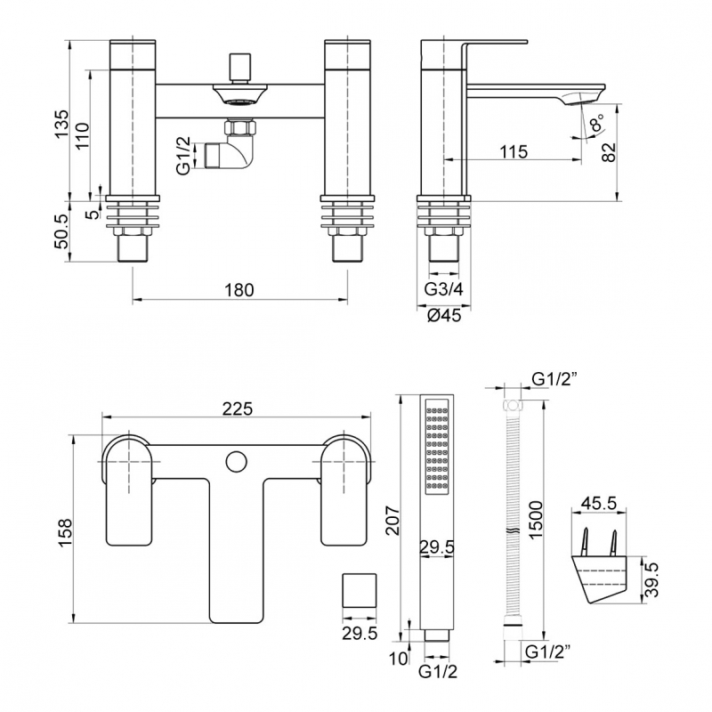 Signature Zico Bath Shower Mixer Tap with Shower Kit - Chrome