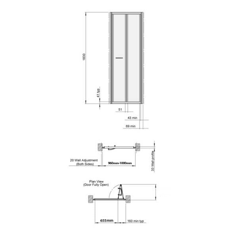 Signature Contract Bi-Fold Shower Door | 6CB100 | 1000mm | Silver/Clear