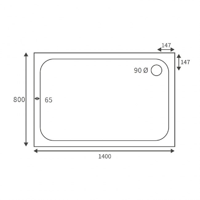 Signature Deluxe Rectangular Shower Tray 45mm High with Waste 1400mm x 800mm - White