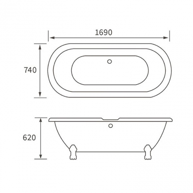 Signature Duchess Freestanding Bath 1690mm x 740mm White - 2 Tap Hole (inc Leg Set)