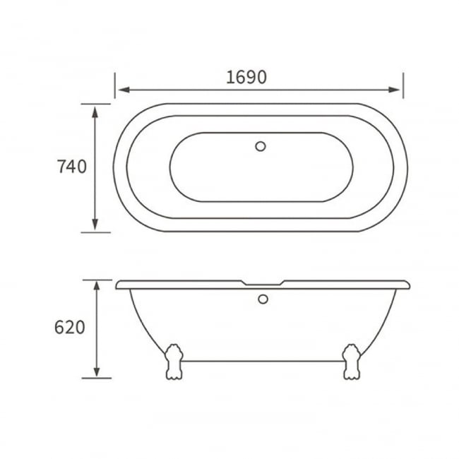 Signature Duchess Freestanding Bath 1690mm x 740mm Black - 2 Tap Hole (inc Leg Set)