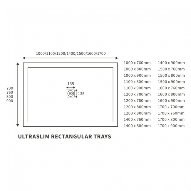 Signature Grade Rectangular Shower Tray 25mm High with Waste 1000mm x 900mm - White