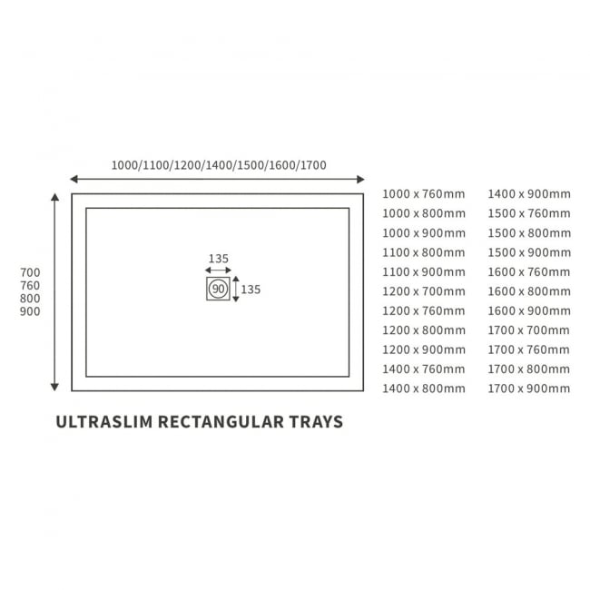 Signature Grade Rectangular Shower Tray 25mm High with Waste 1100mm x 800mm - White