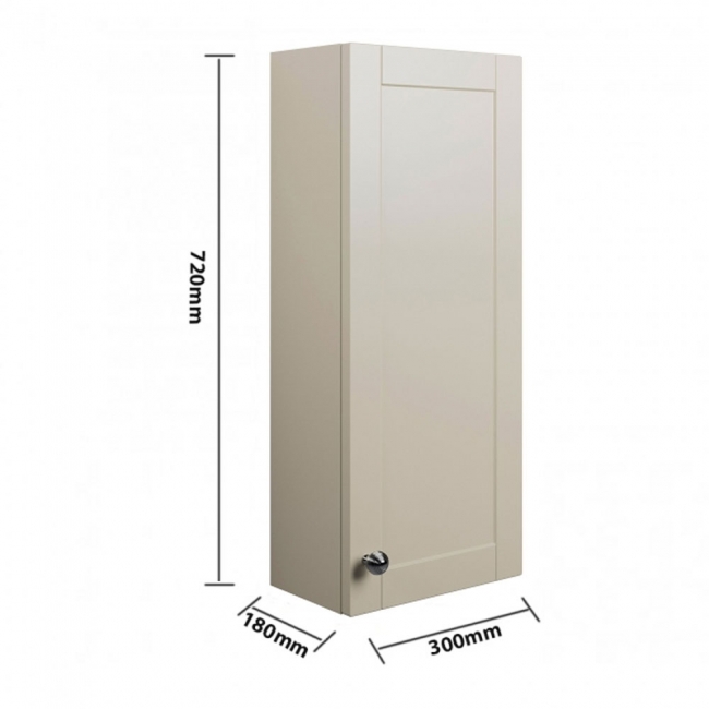 Signature Malmo Wall Hung 1-Door Storage Unit 300mm Wide - Matt Latte