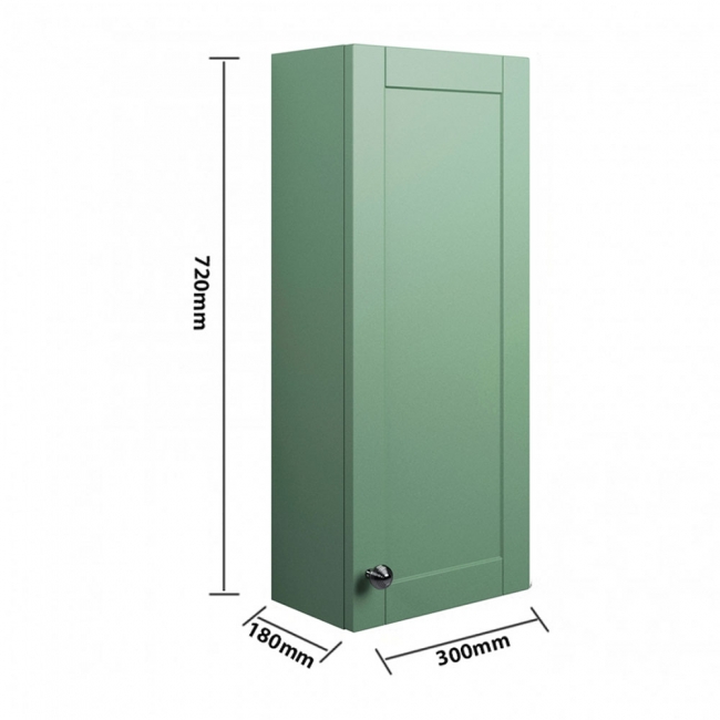 Signature Malmo Wall Hung 1-Door Storage Unit 300mm Wide - Matt Sage Green