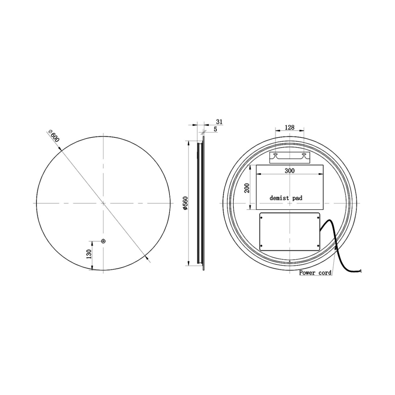 Signature Matilda Round Back-Lit LED Bathroom Mirror with Touch Sensor 600mm Diameter