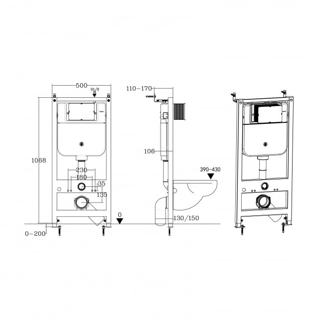 Signature Wall Hung WC Frame and Cistern 1080mm H x 500mm W - Blue