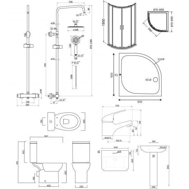 Signature QuikPak En-Suite with Quadrant Shower Enclosure - 900mm x 900mm