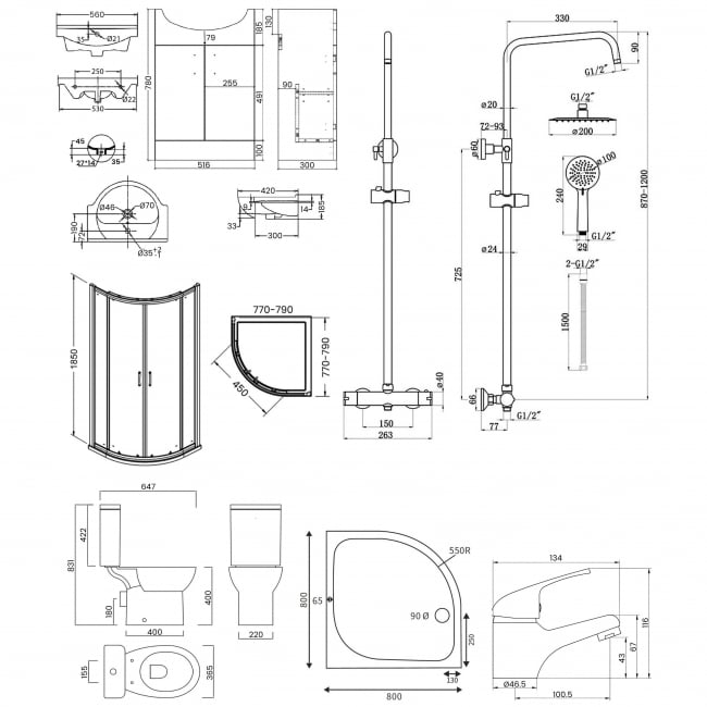 Signature Skyline En-Suite with Double Quadrant Shower Enclosure - 900mm x 900mm