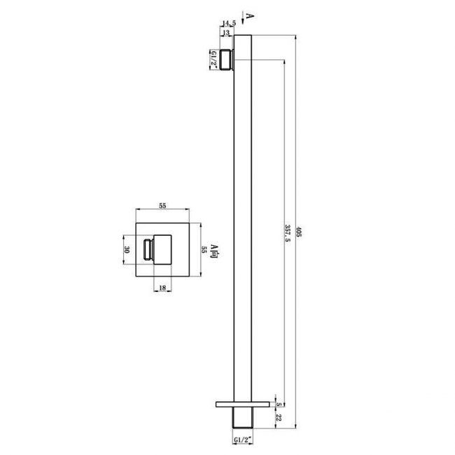 Signature Square Wall Mounted Shower Arm 300mm Length - Brushed Brass