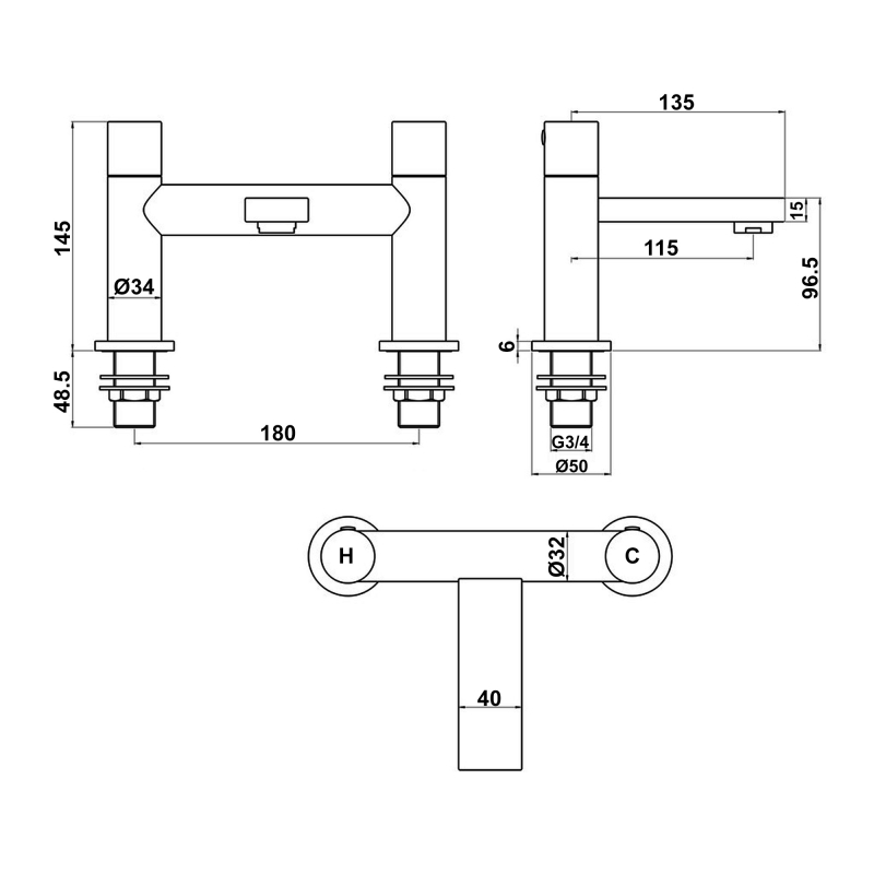 Signature Stance Bath Filler Tap Pillar Mounted - Chrome