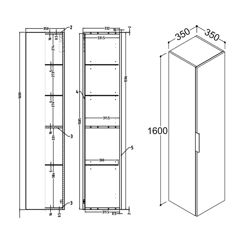 Signature Umea Wall Hung 1-Door Tall Unit 350mm Wide - Matt Olive Green