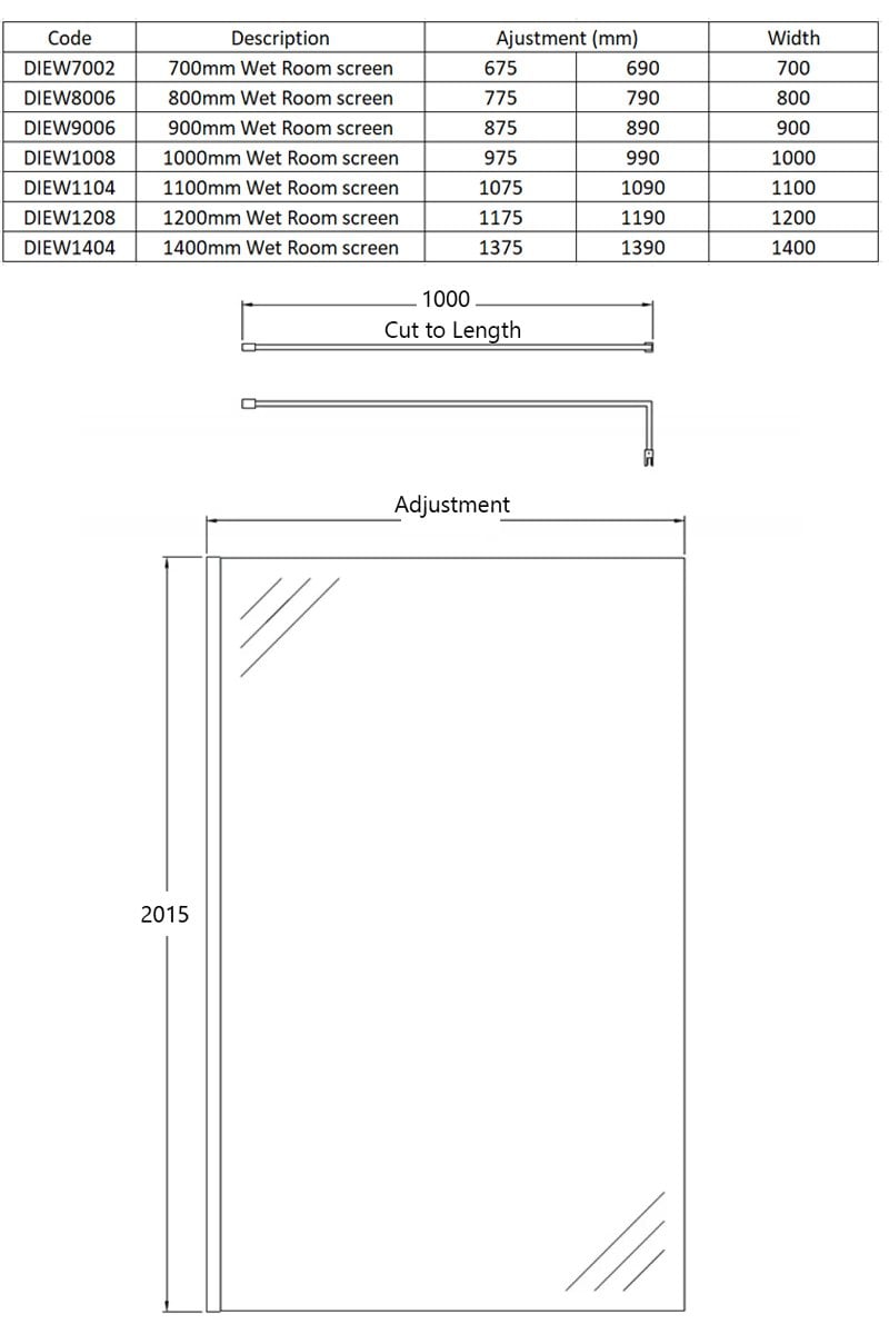 Signature Vibrance Wet Room Panel | DIEW1008 | 1000mm | 8mm | Clear