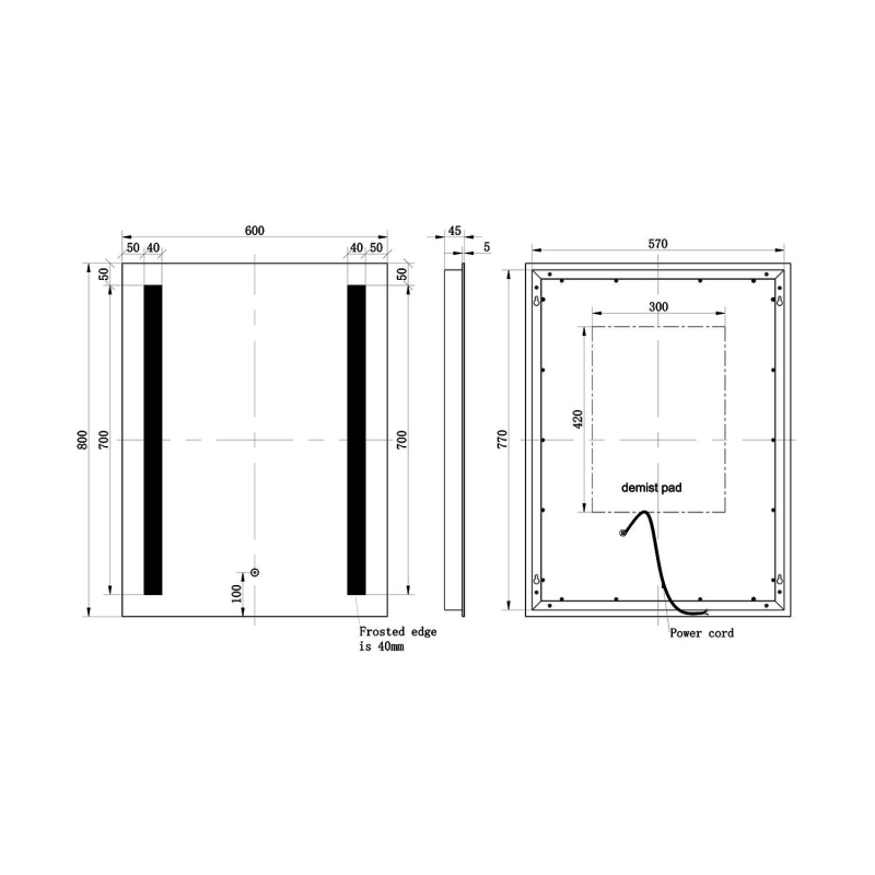 Signature Violet Front-Lit LED Bathroom Mirror with Demister Pad 800mm H x 600mm W