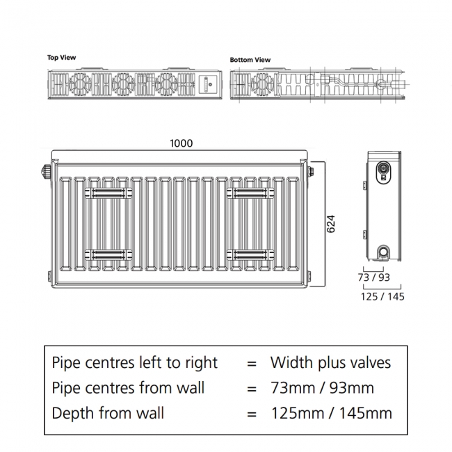 S4H Faraday Eco Type 22 Left Flow-In Flat Panel Radiator 624mm H x 1000mm W - White