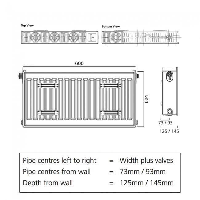 S4H Faraday Eco Type 22 Left Flow-In Flat Panel Radiator 624mm H x 600mm W - White