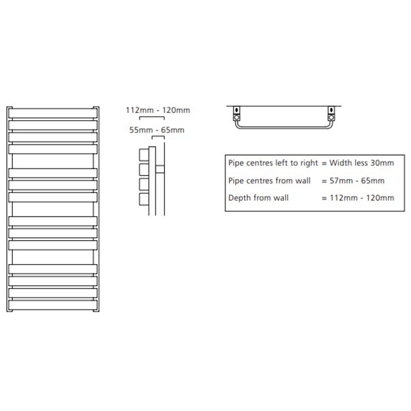 S4H Milton Flat Panel Heated Towel Rail 785mm H x 500mm W - White