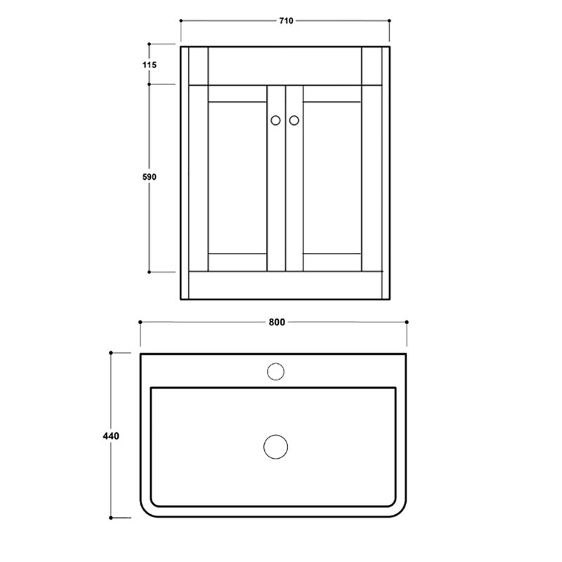 Delphi Henbury Floor Standing 2-Door Vanity Unit with Basin 800mm Wide - Country White