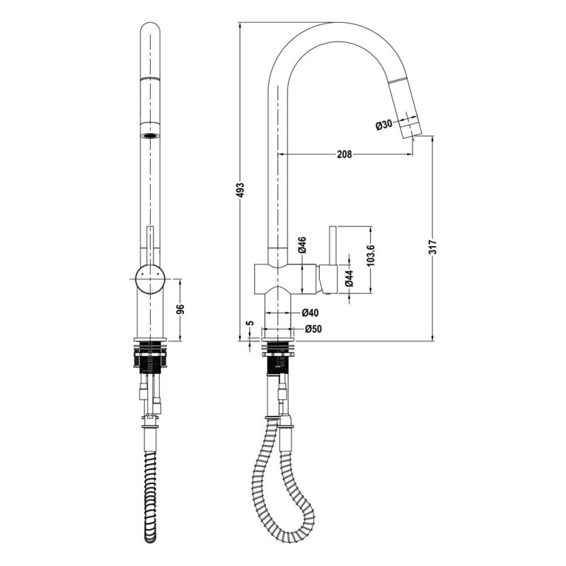 The 1810 Company Grande Kitchen Sink Mixer Tap with Pull-Out Spray - Chrome