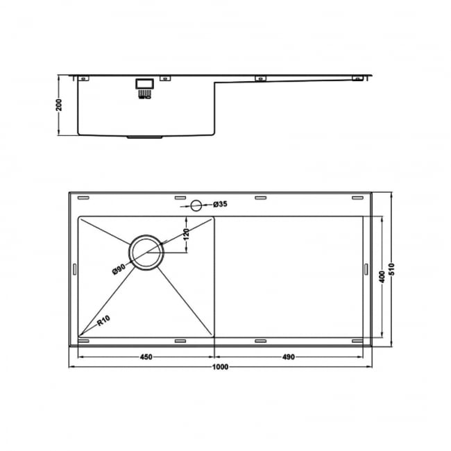 The 1810 Company Razor 5 1.0 Bowl Kitchen Sink - Left Handed