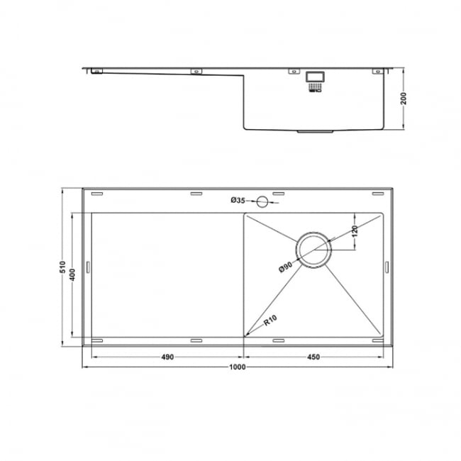 The 1810 Company Razor 5 1.0 Bowl Kitchen Sink - Right Handed