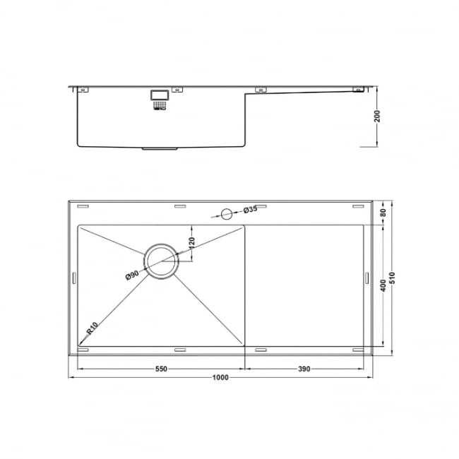 The 1810 Company Razor 55 1.0 Bowl Kitchen Sink - Left Handed