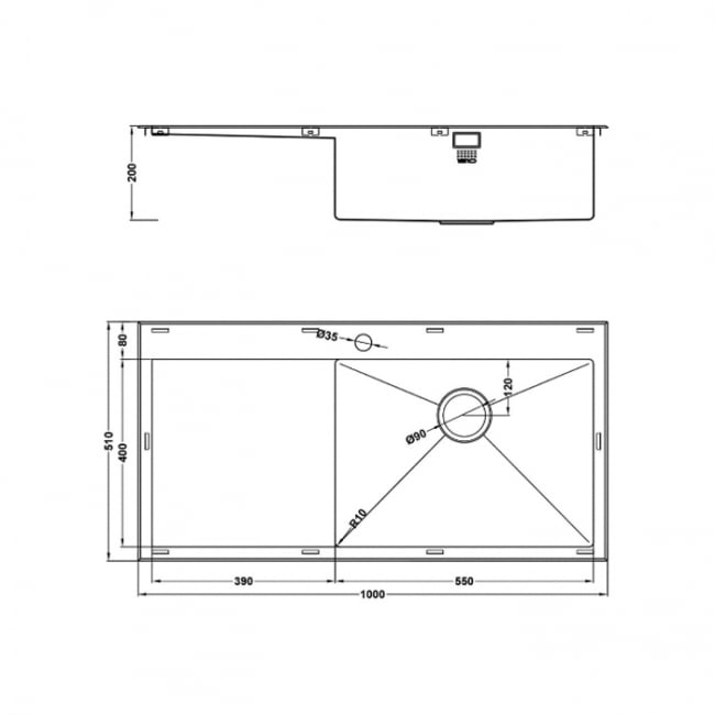 The 1810 Company Razor 55 1.0 Bowl Kitchen Sink - Right Handed