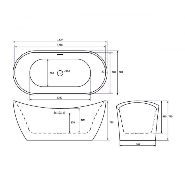 Trojan Emerald Double Ended Freestanding Bath 1800mm x 800mm - 0 Tap Hole