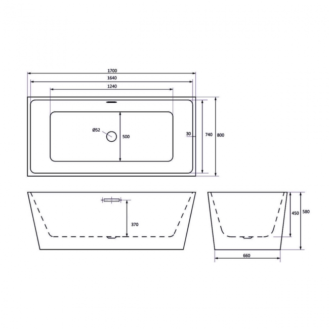 Trojan Marlborough Double Ended Freestanding Bath 1700mm x 800mm - 0 Tap Hole