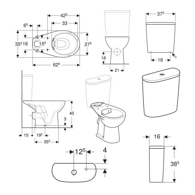 Twyford Alcona Rimless Close Coupled Pan with Push Button Cistern - Excluding Seat